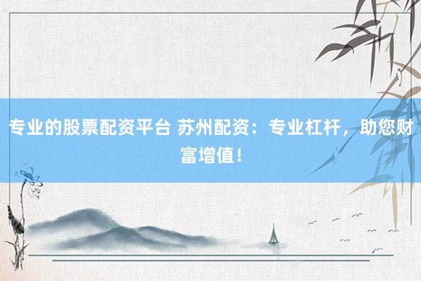 专业的股票配资平台 苏州配资：专业杠杆，助您财富增值！