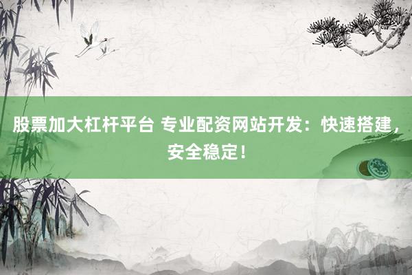 股票加大杠杆平台 专业配资网站开发：快速搭建，安全稳定！
