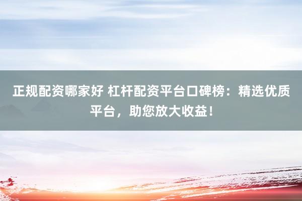 正规配资哪家好 杠杆配资平台口碑榜：精选优质平台，助您放大收益！