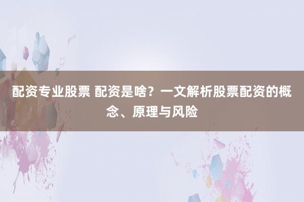 配资专业股票 配资是啥？一文解析股票配资的概念、原理与风险