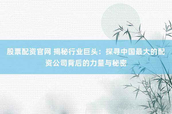 股票配资官网 揭秘行业巨头：探寻中国最大的配资公司背后的力量与秘密