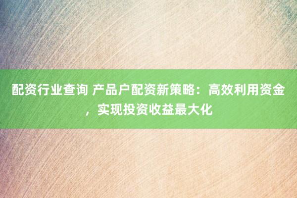 配资行业查询 产品户配资新策略：高效利用资金，实现投资收益最大化