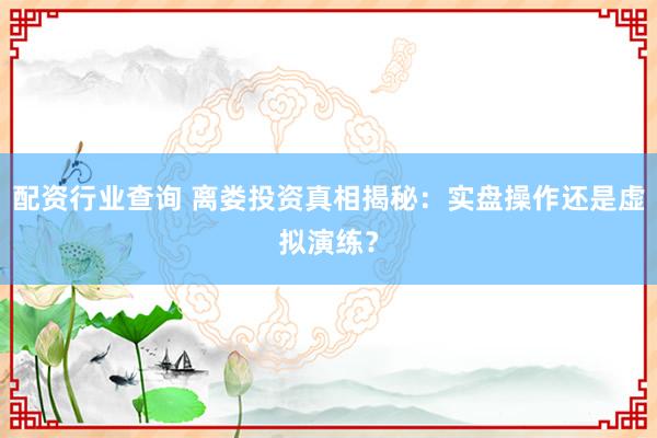 配资行业查询 离娄投资真相揭秘：实盘操作还是虚拟演练？