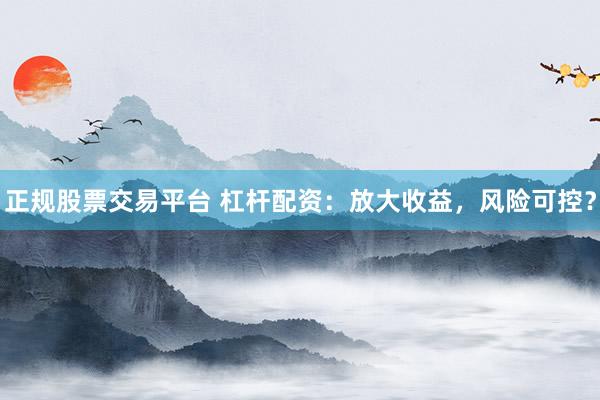 正规股票交易平台 杠杆配资：放大收益，风险可控？