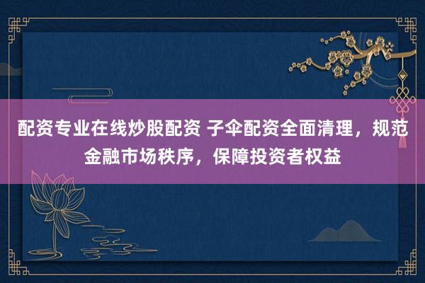 配资专业在线炒股配资 子伞配资全面清理，规范金融市场秩序，保障投资者权益