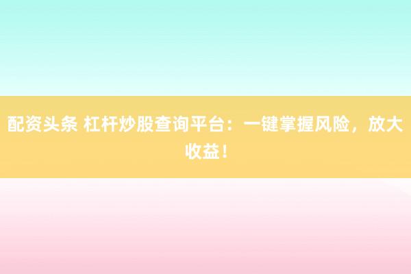 配资头条 杠杆炒股查询平台：一键掌握风险，放大收益！