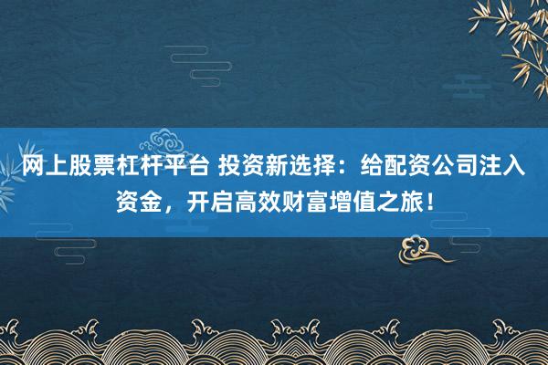 网上股票杠杆平台 投资新选择：给配资公司注入资金，开启高效财富增值之旅！
