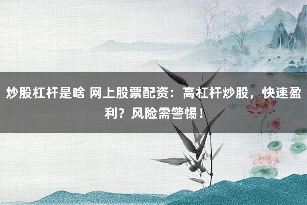 炒股杠杆是啥 网上股票配资：高杠杆炒股，快速盈利？风险需警惕！