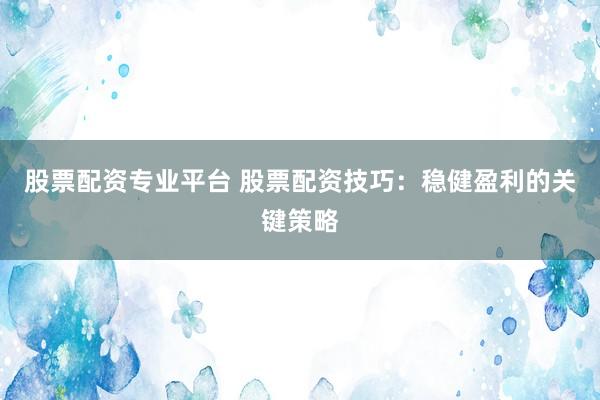 股票配资专业平台 股票配资技巧：稳健盈利的关键策略
